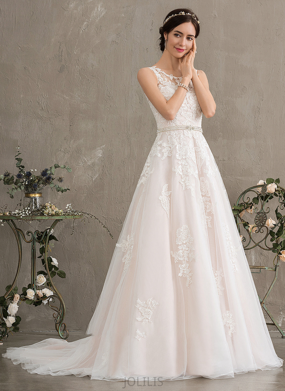 Wedding Dresses Tulle Scoop Dress Neck Wedding Sequins Court Campbell Ball-Gown/Princess With Beading Train