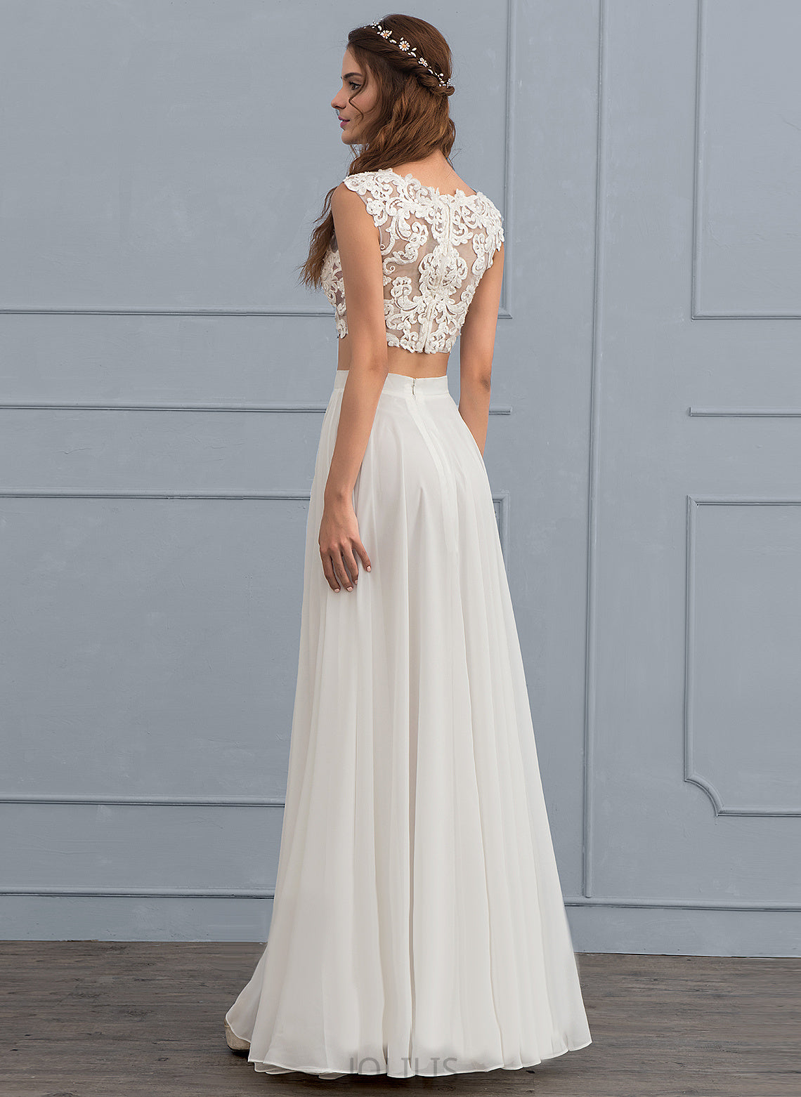 Floor-Length A-Line Wedding Dress Wedding Dresses Chiffon Beading With Lace Danica Sequins