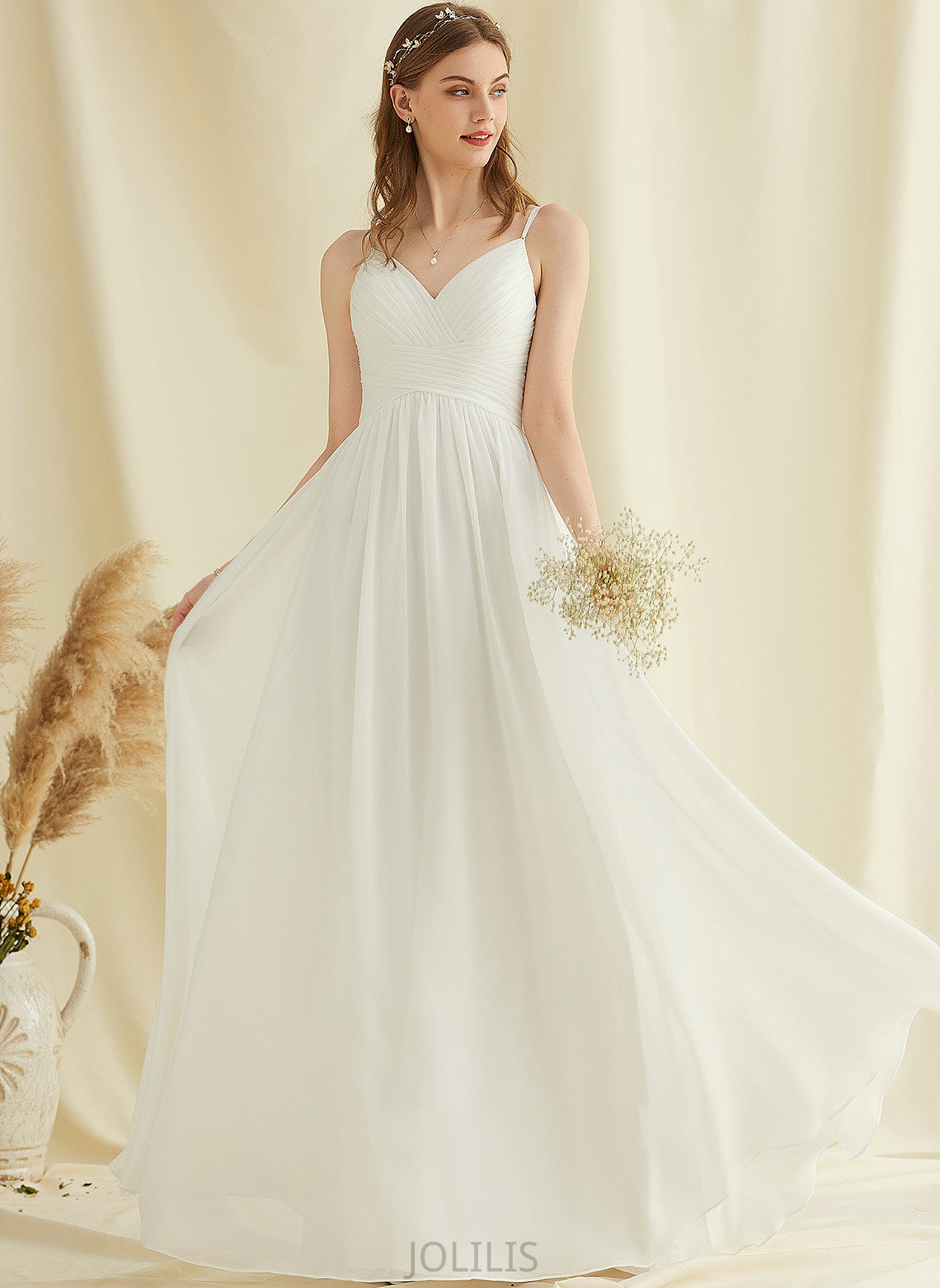 With Micah Wedding Dresses Floor-Length Chiffon A-Line Lace Dress Wedding V-neck