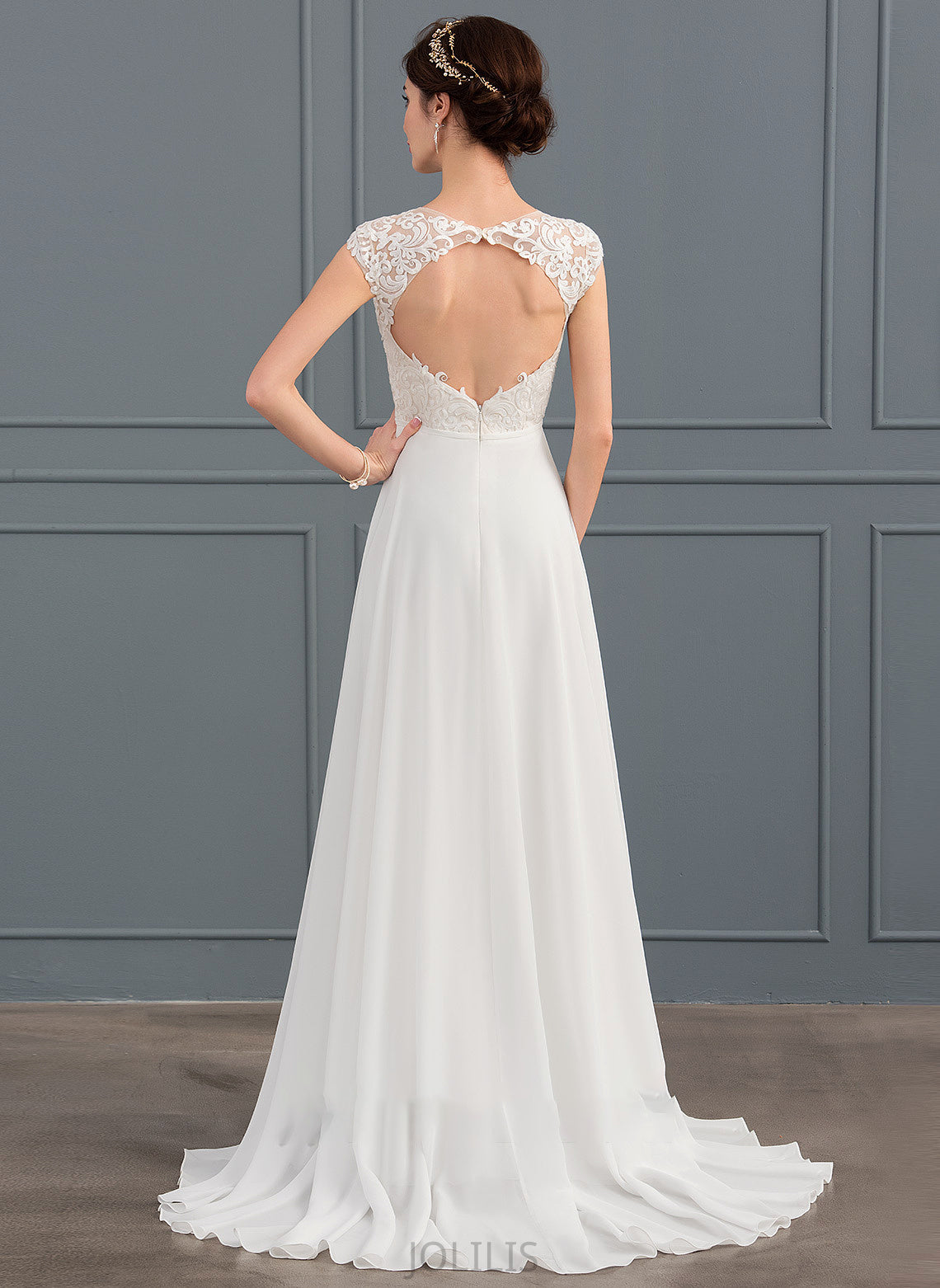 Dress V-neck Wedding Dresses A-Line Sweep Wedding Split Front Train With Delaney Chiffon