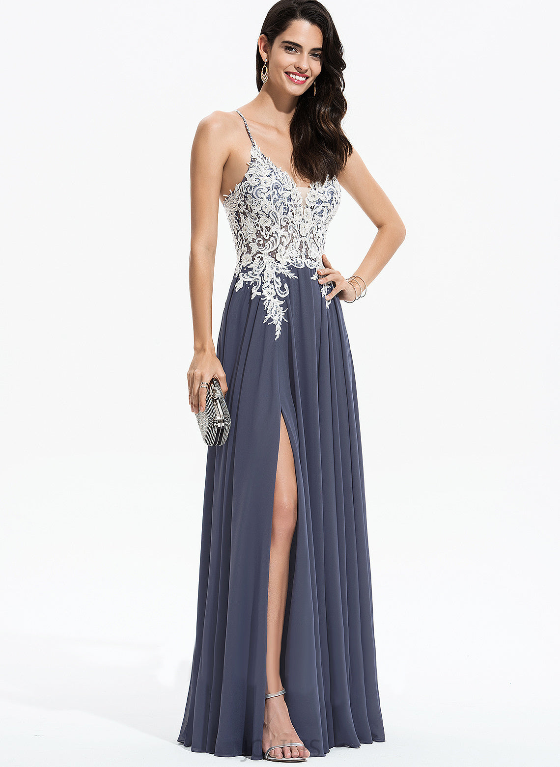 Chiffon Prom Dresses Kathy With Floor-Length A-Line Sequins Beading V-neck