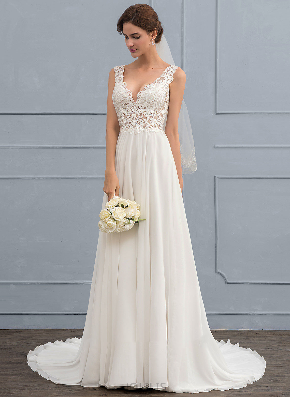 A-Line Train Jaylynn Court Chiffon Wedding Dress Wedding Dresses V-neck