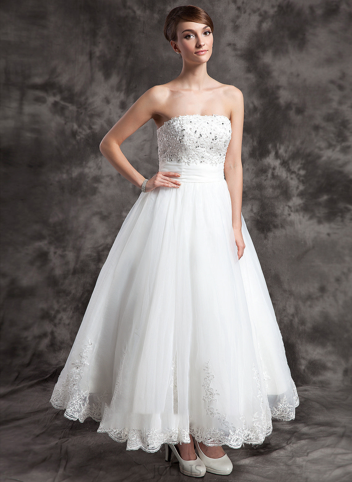 Wedding Dress Wedding Dresses Organza Noemi With Strapless Ankle-Length Beading Ball-Gown/Princess Lace Satin