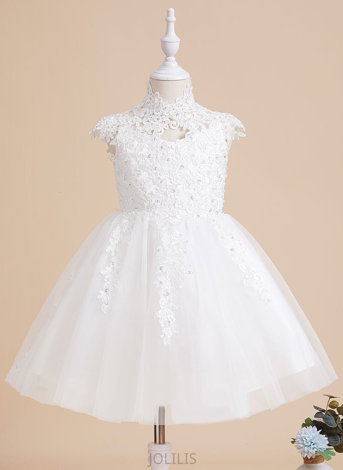 Knee-length With Sleeveless Flower Girl Dresses Flower High Hole Dress Tulle/Lace Diana Beading/Sequins/Back Girl A-Line - Neck