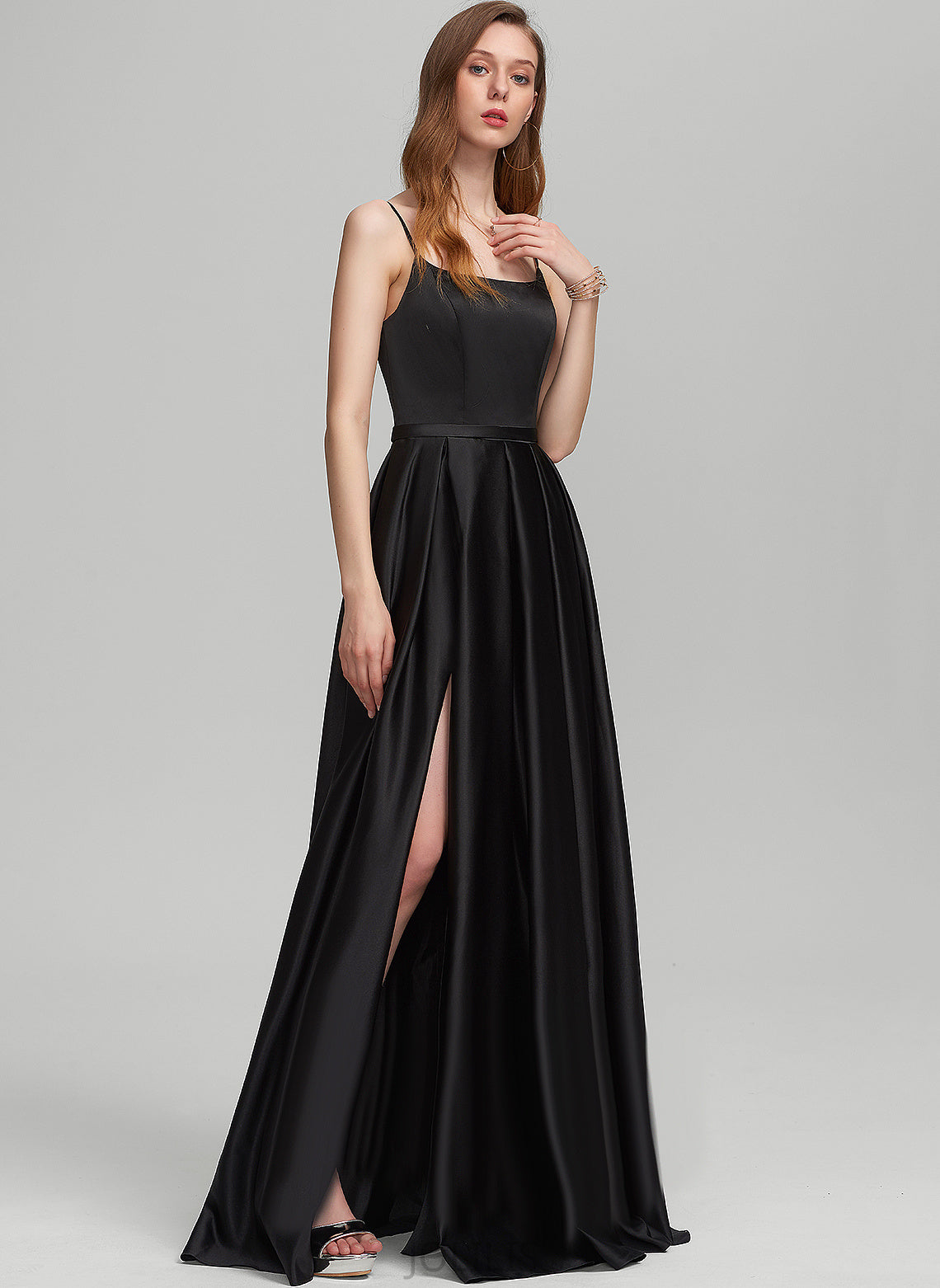 A-Line Floor-Length Square Luciana Satin Prom Dresses