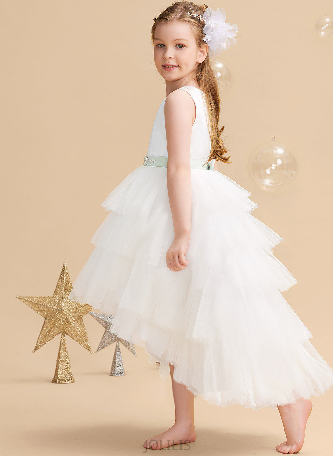 Ball-Gown/Princess Tulle With Dress Sleeveless sash) Girl - Flower Katelyn Sash/Beading Flower Girl Dresses (Detachable Asymmetrical Neck Scoop