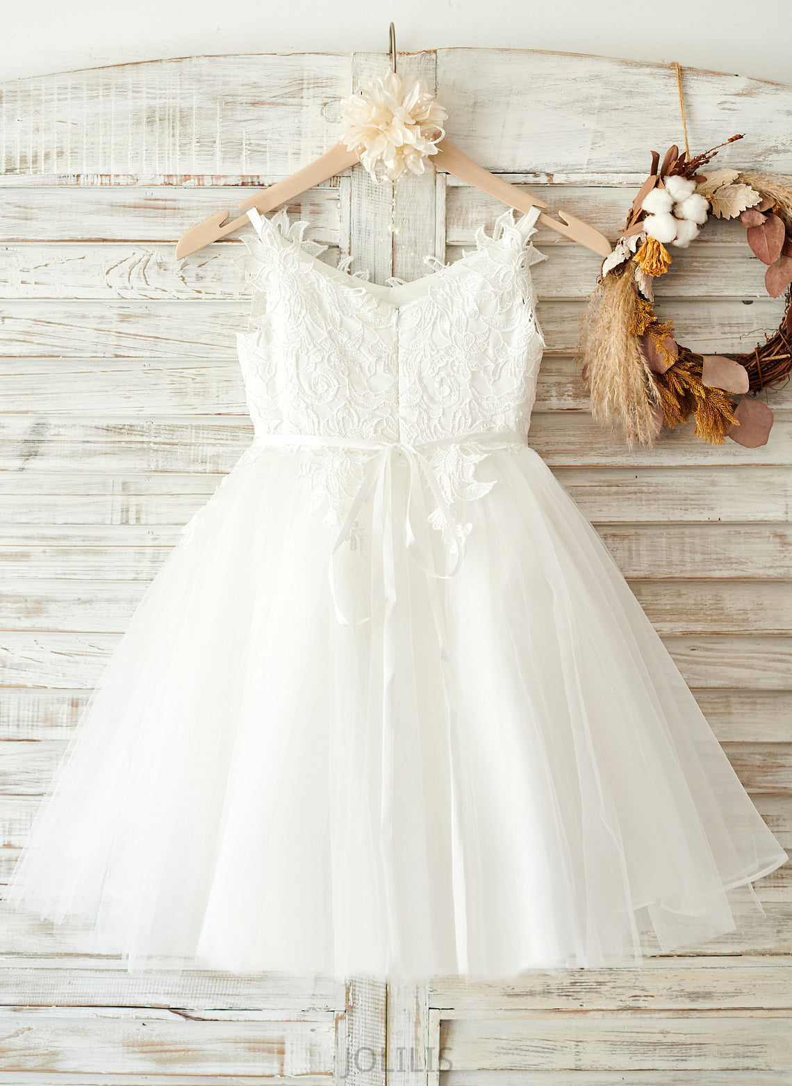 Tulle/Lace - Rhinestone Sleeveless Flower Leyla Straps Girl Dress With Knee-length A-Line Flower Girl Dresses