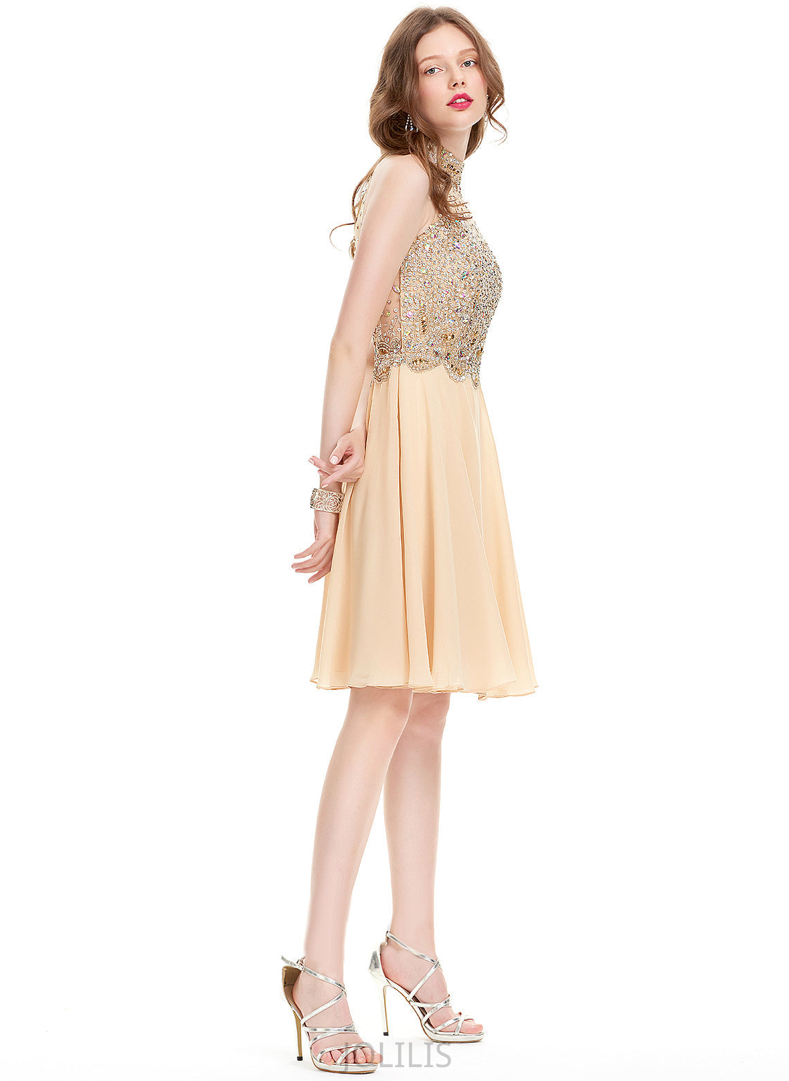 Scoop Beading Chiffon Homecoming Dresses Pearl Knee-Length Sequins Neck With Dress A-Line Homecoming