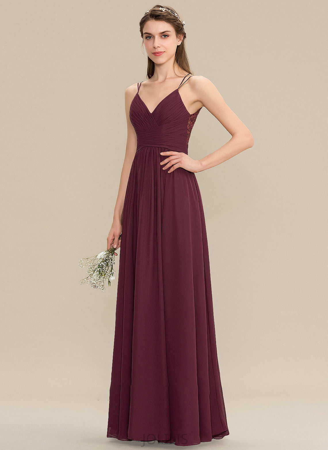 Aniyah V-neck A-Line With Prom Dresses Chiffon Lace Ruffle Floor-Length