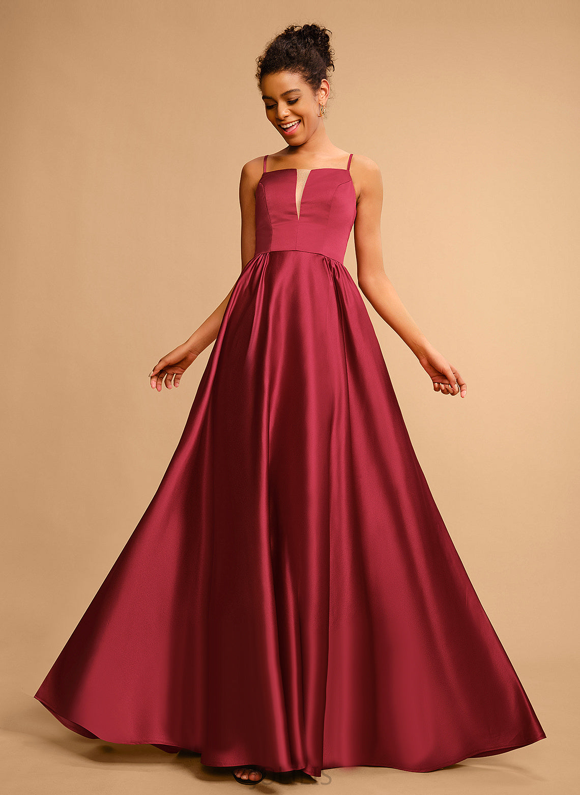 Floor-Length Square Lucia Prom Dresses Satin A-Line