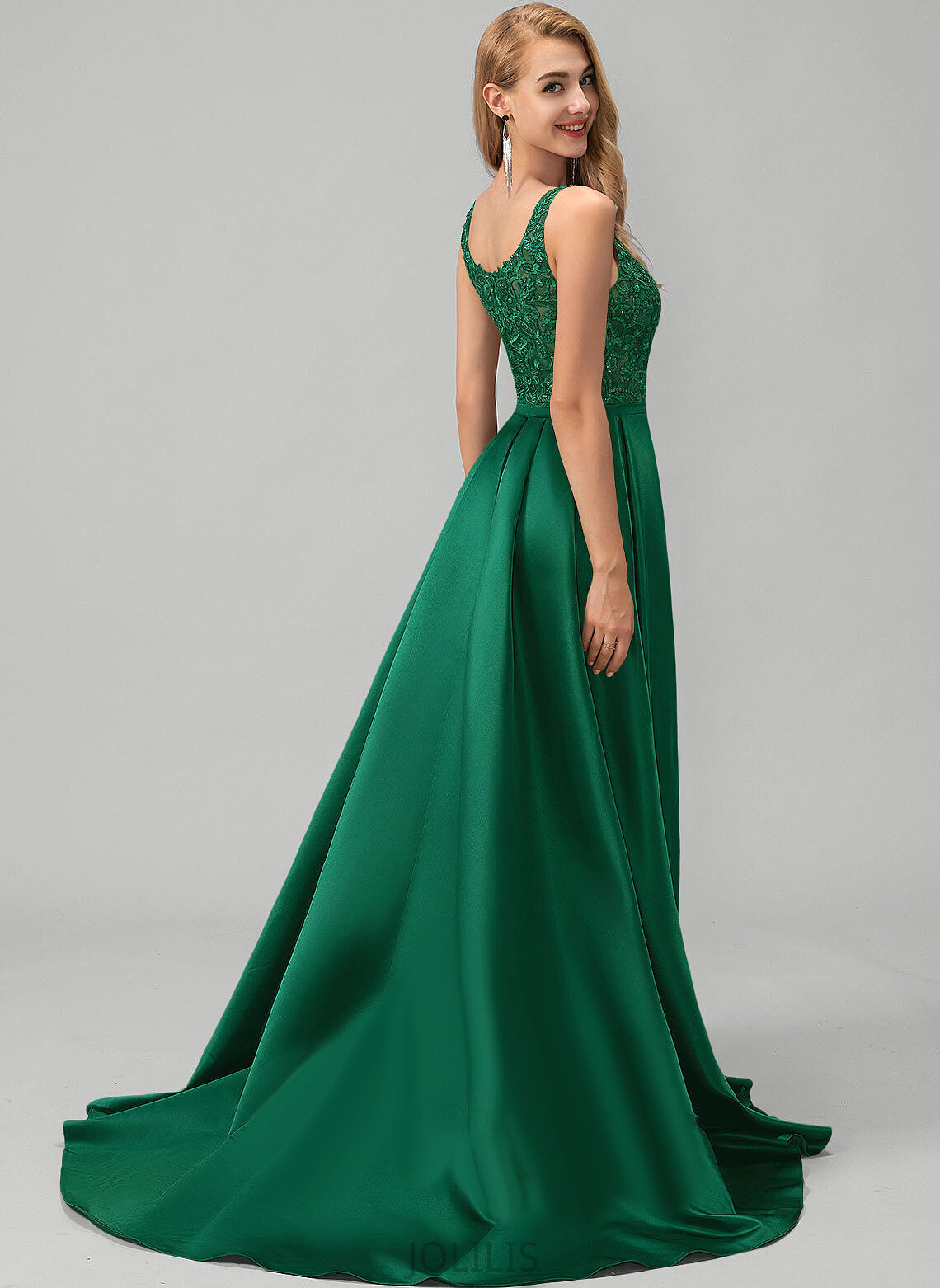 A-Line Prom Dresses Sequins Kayleigh Sweep With Satin Square Train