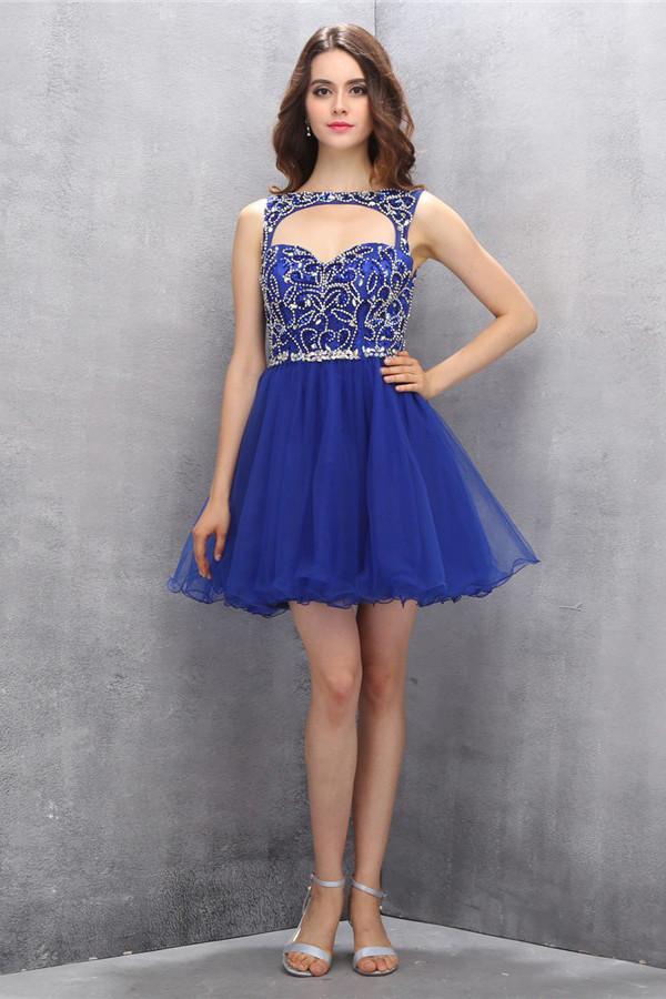 Royal Blue Organza Homecoming/Prom Dresses With Beading  ED74