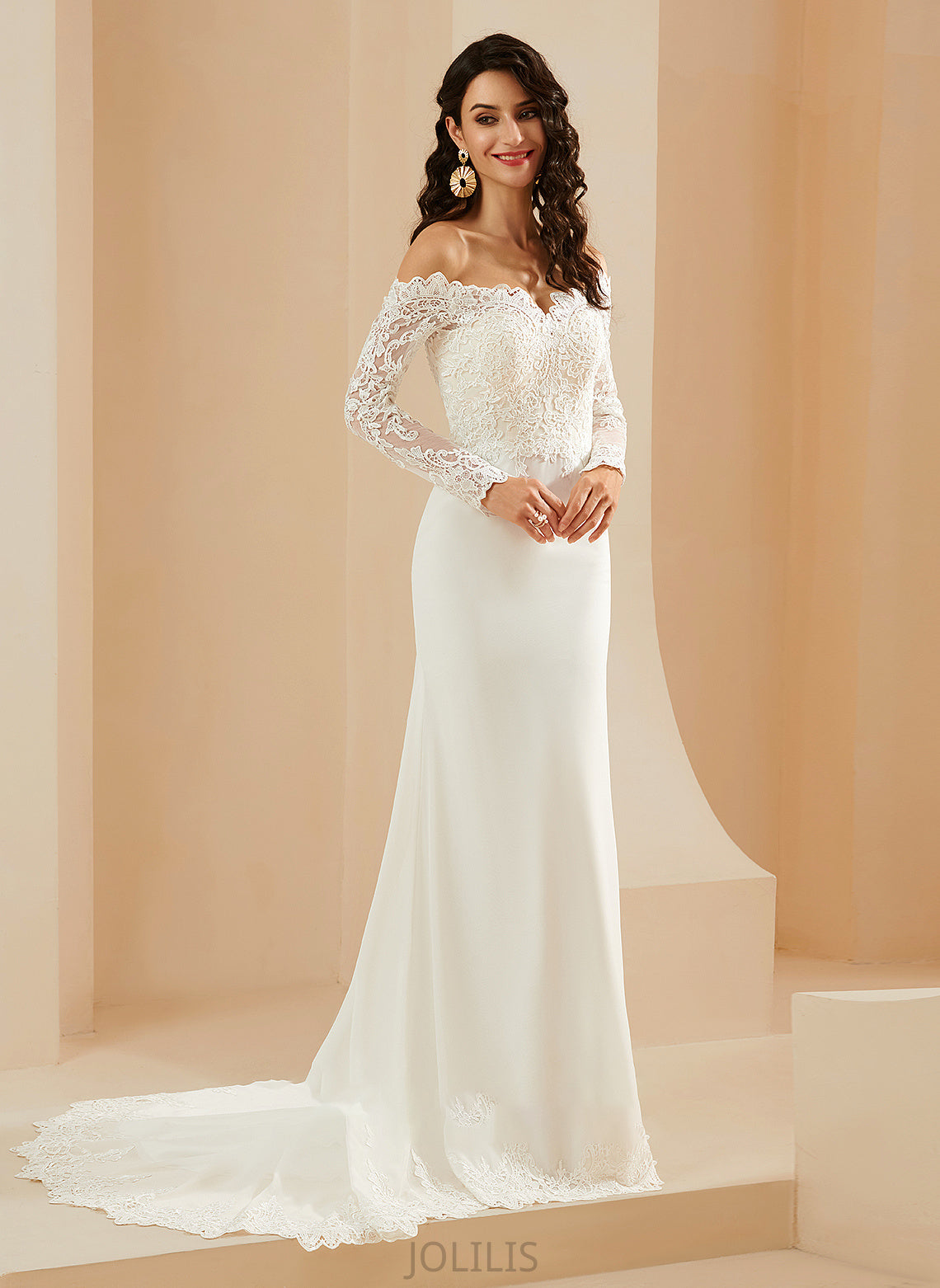 Off-the-Shoulder Train Wedding Dresses Wedding With Dress Lace Trumpet/Mermaid Court Kaleigh