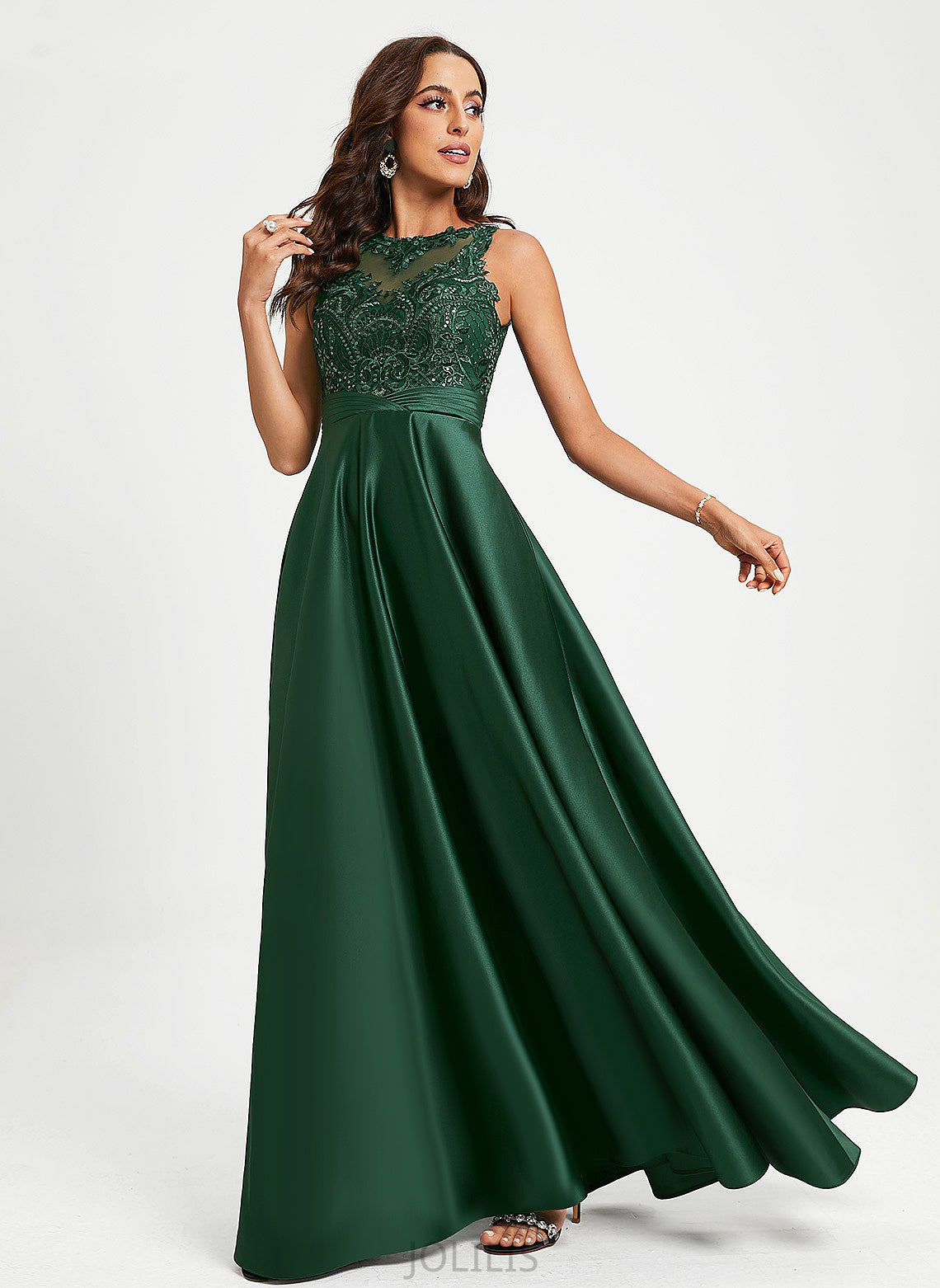 Lace Satin Scoop Floor-Length With Sequins Ball-Gown/Princess Prom Dresses Bethany