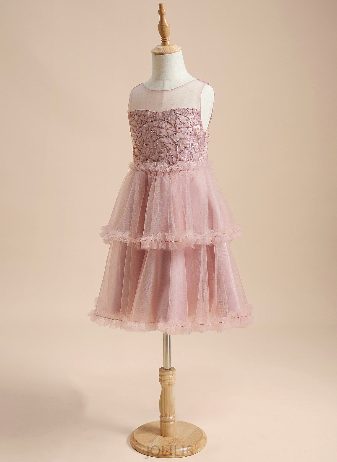 Knee-length Tulle Arielle With Dress Flower Neck Girl Sleeveless Sequins/Pleated/V - Back Flower Girl Dresses Scoop A-Line