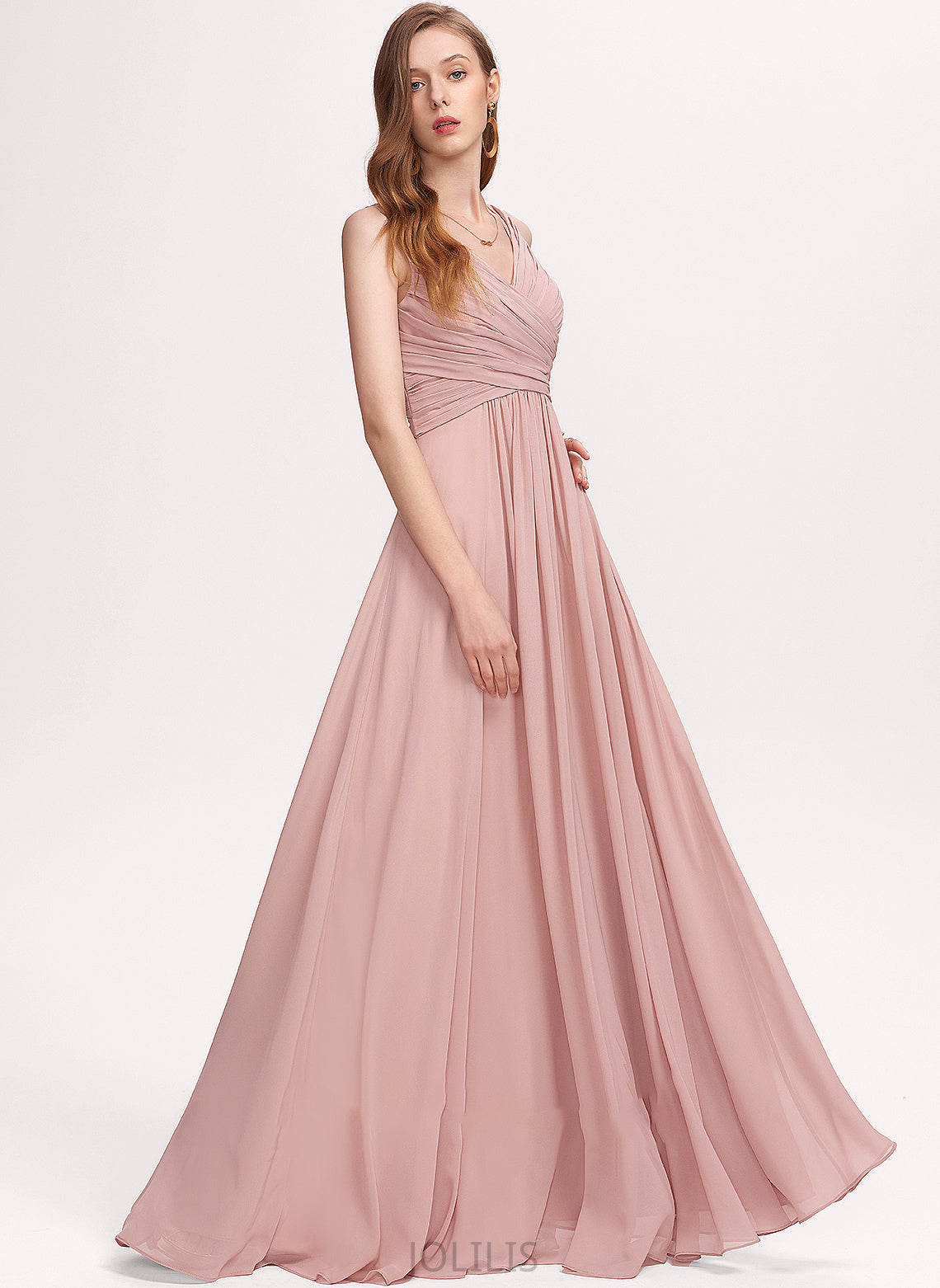 Floor-Length Ruffle Prom Dresses With V-neck Chiffon Naima A-Line