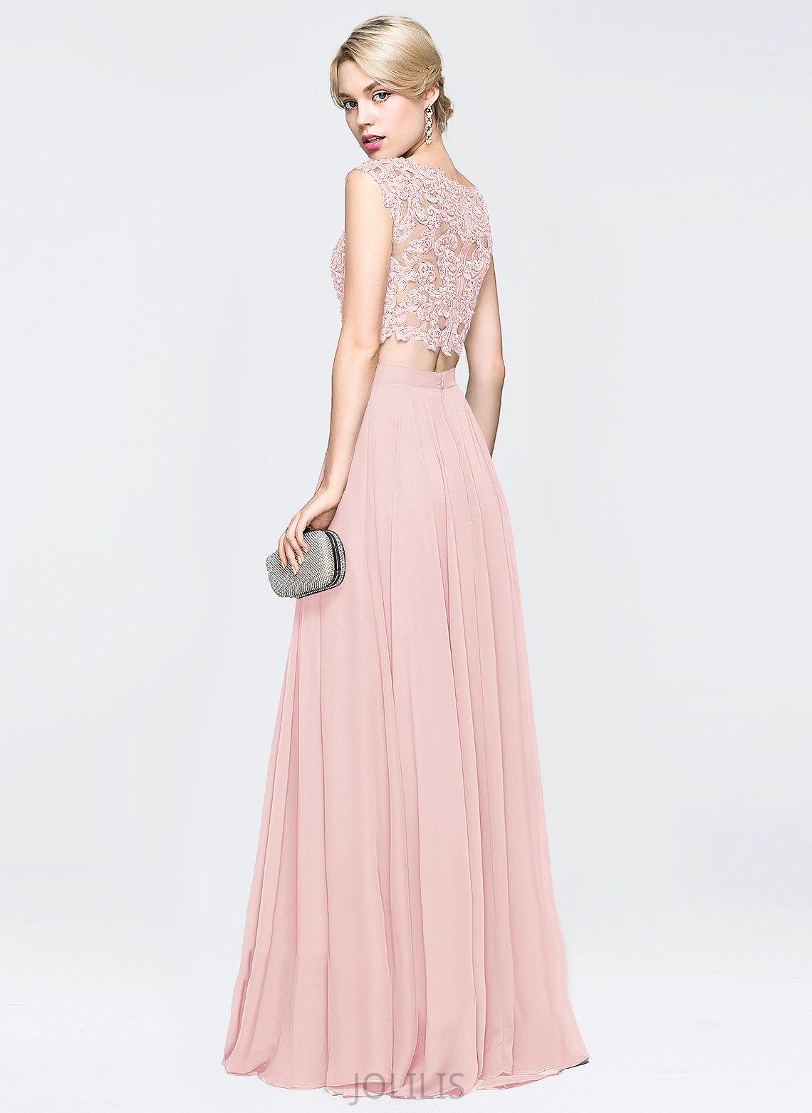 Wendy Lace Sequins Floor-Length Prom Dresses A-Line Scoop With Chiffon Beading