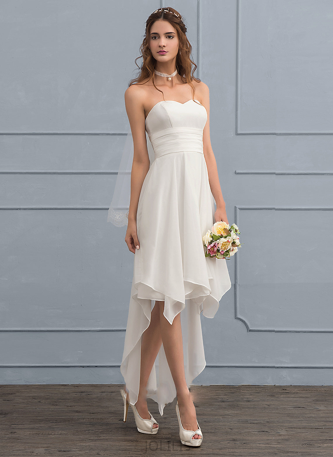 Sweetheart Asymmetrical Chiffon With Wedding A-Line Dress Xiomara Ruffle Wedding Dresses