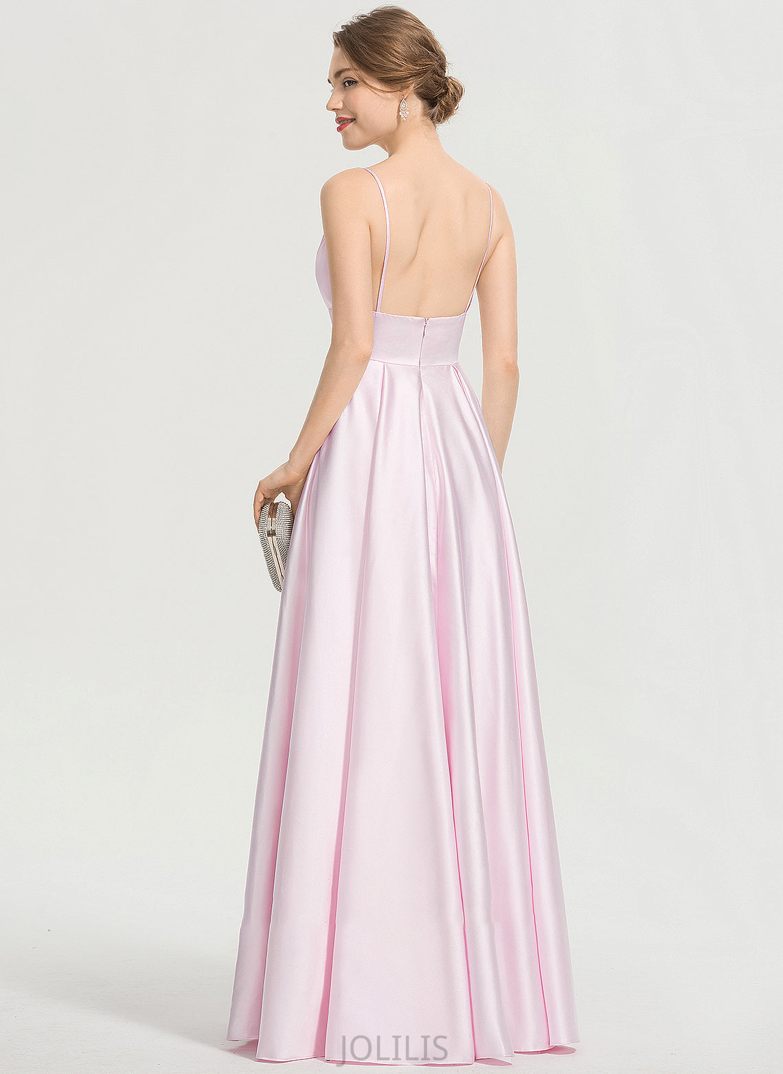 Prom Dresses With A-Line V-neck Pockets Satin Floor-Length Kitty