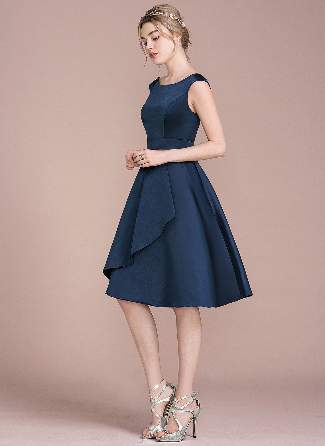 With Neck Satin Lilliana Homecoming Cascading Ruffles Dress Homecoming Dresses A-Line Scoop Knee-Length