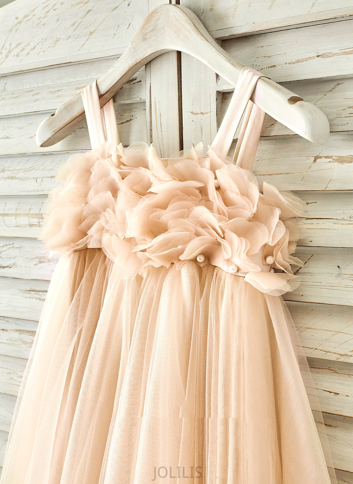 '- Girl Flower Girl Dresses A-Line/Princess With Dress Straps Beading Knee-length Tulle Flower Hallie Sleeveless