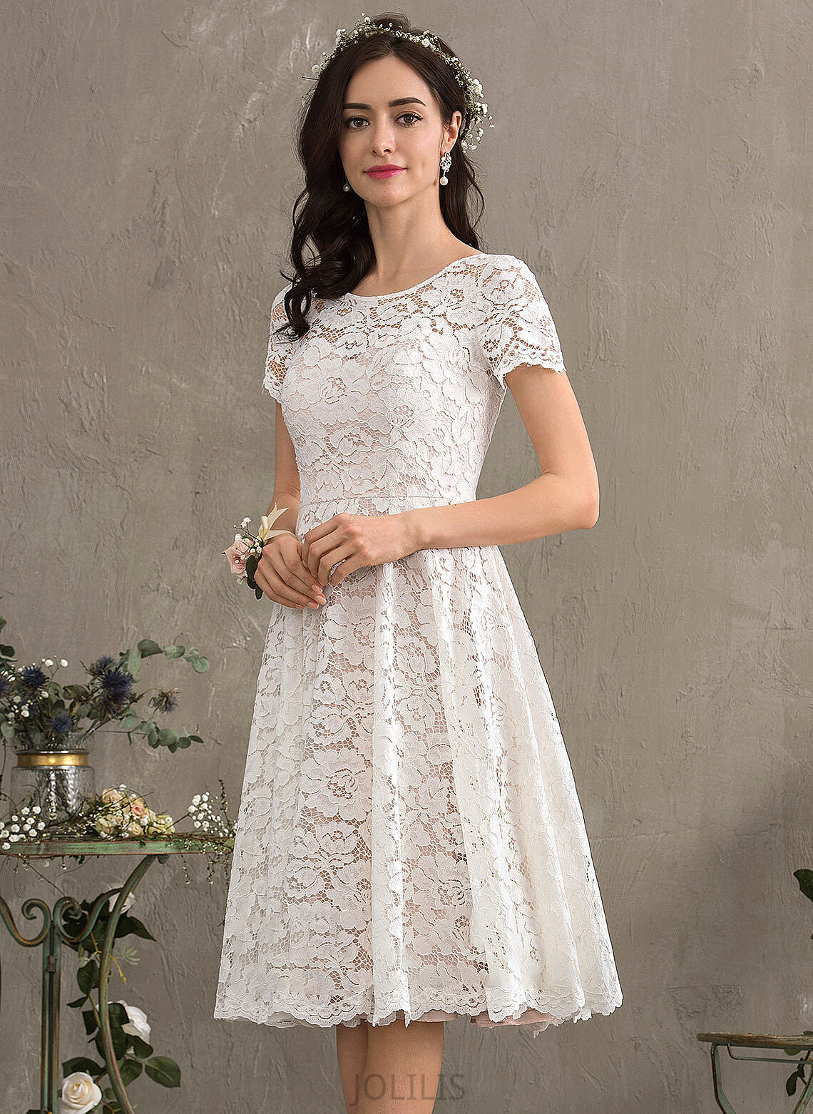 Wedding Ida A-Line Dress Scoop Knee-Length Wedding Dresses Neck Lace