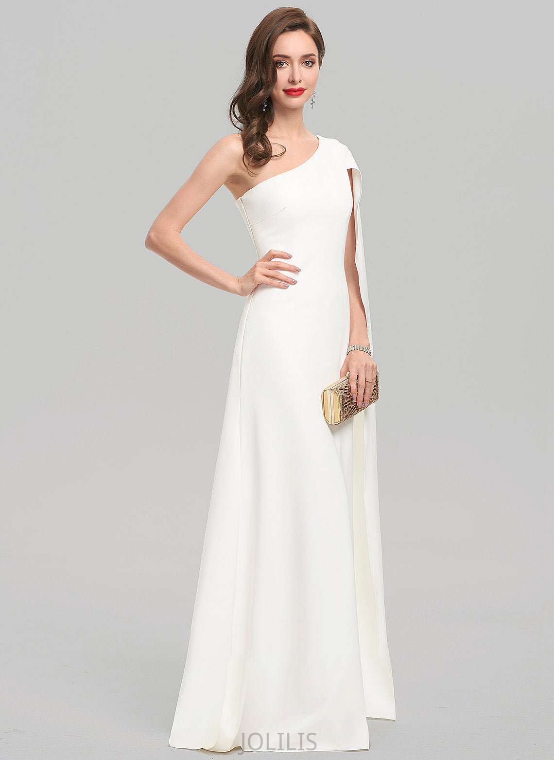 Crepe Aniya One-Shoulder Floor-Length Wedding Dresses Dress Wedding Sheath/Column Stretch