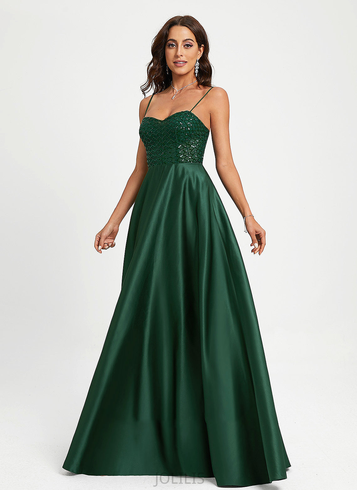 Leah A-Line Prom Dresses Sweetheart With Floor-Length Sequins Satin