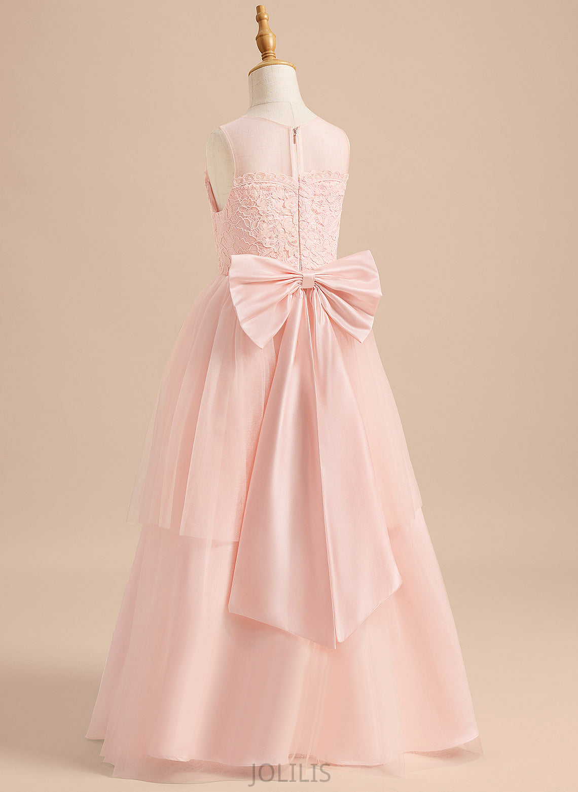 Adriana Scoop Floor-length Neck - Tulle With A-Line Sleeveless Dress Lace/Bow(s) Flower Girl Dresses Girl Flower