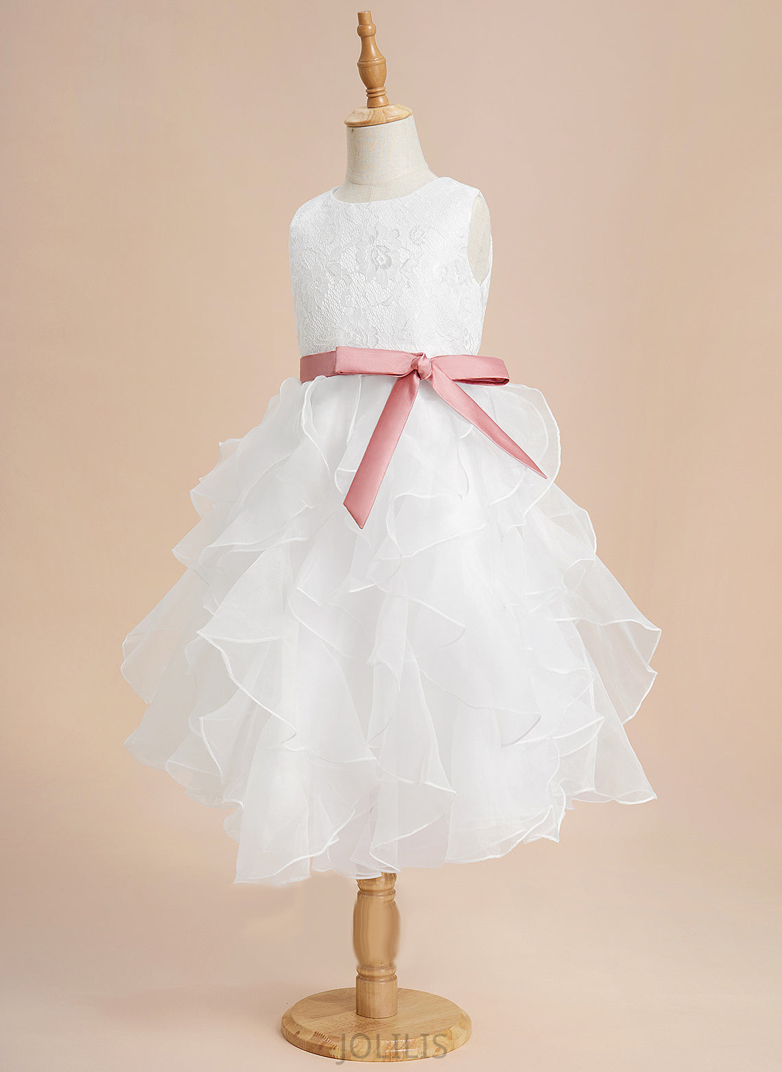 Organza Neck Amy Flower Sleeveless Dress Ball-Gown/Princess Girl Flower Girl Dresses Lace/Sash - Tea-length Scoop With