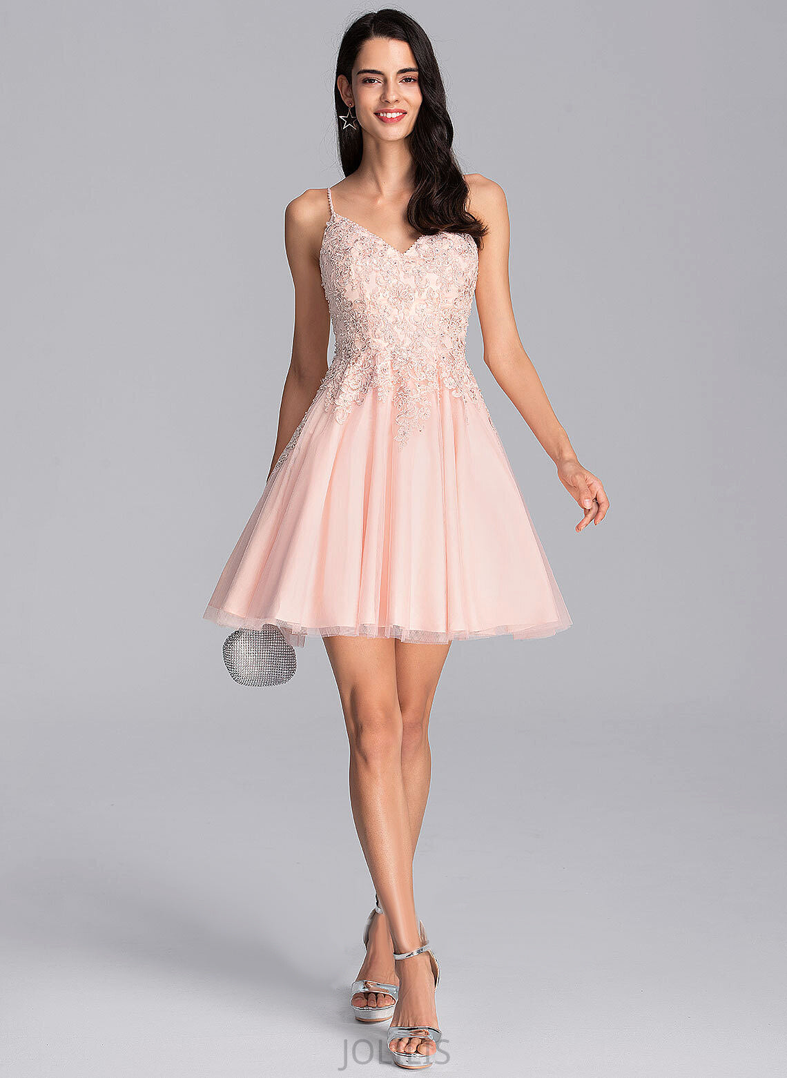 Undine Prom Dresses Short/Mini Tulle A-Line V-neck With Beading