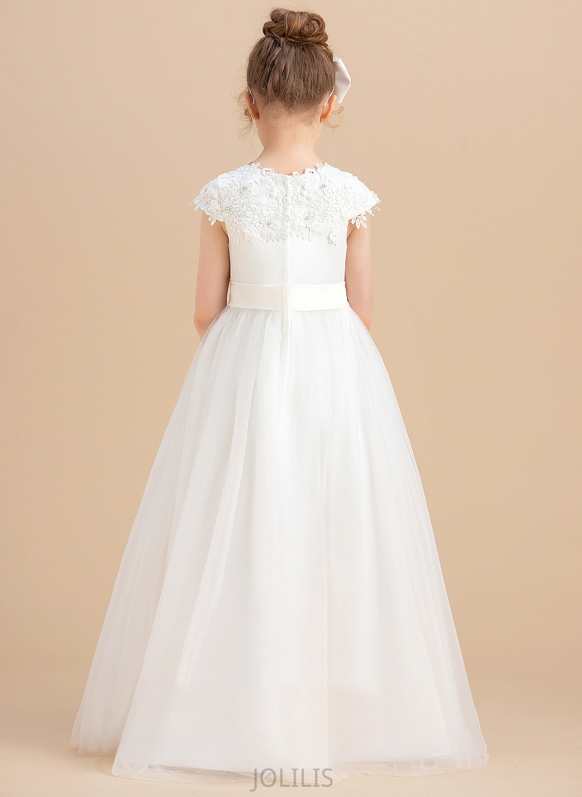 Neck Ball Flower Scoop Beading/Appliques With - Dress Satin/Tulle Flower Girl Dresses Sleeveless Girl Gown Monique Floor-length