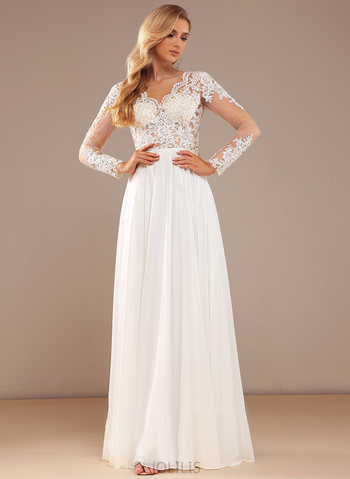 Chiffon Sequins Patricia Lace A-Line V-neck Wedding Dress Wedding Dresses Floor-Length With