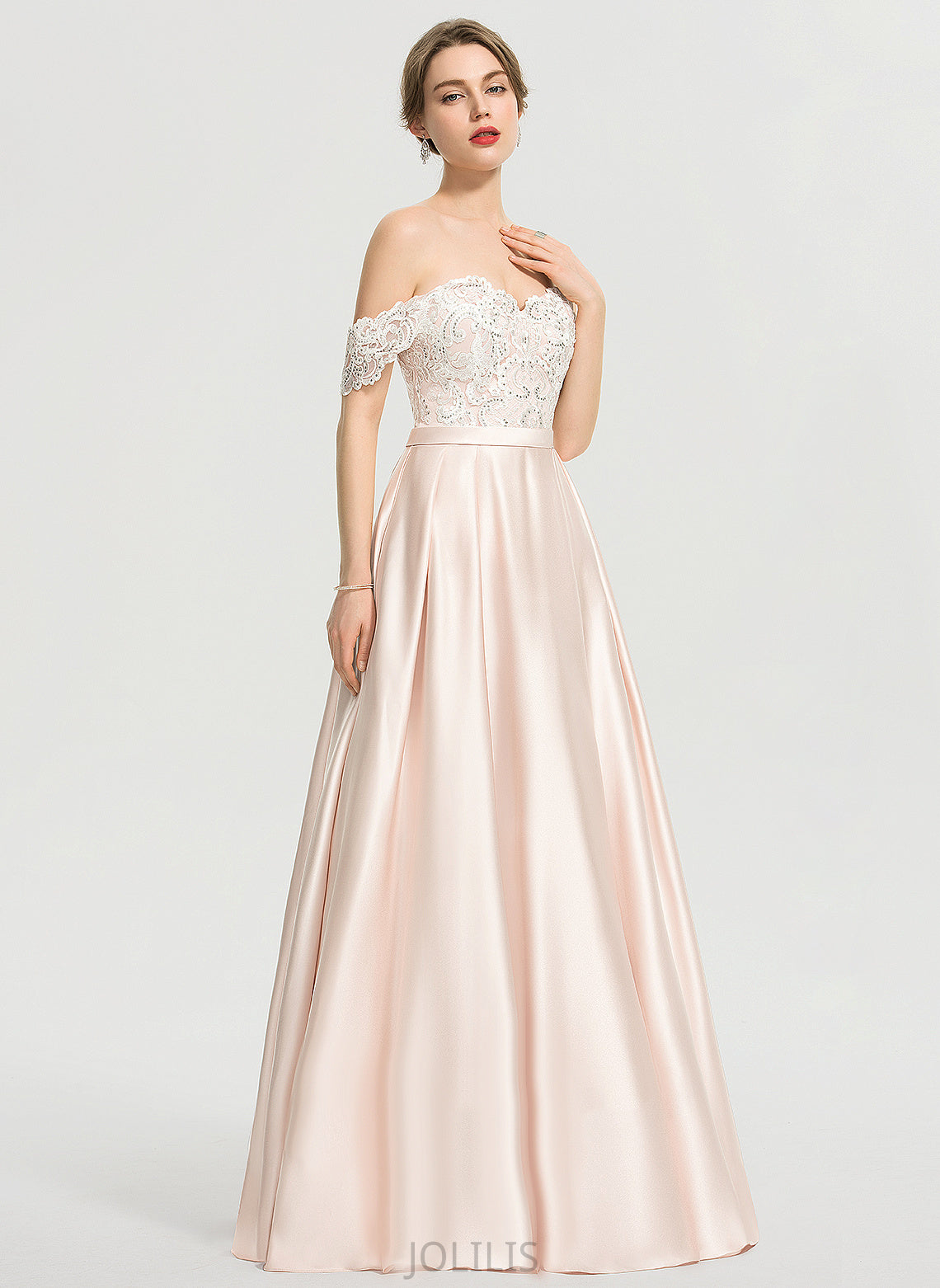 Floor-Length Lace Wedding Micaela Dress Wedding Dresses Sequins Off-the-Shoulder With Satin Ball-Gown/Princess