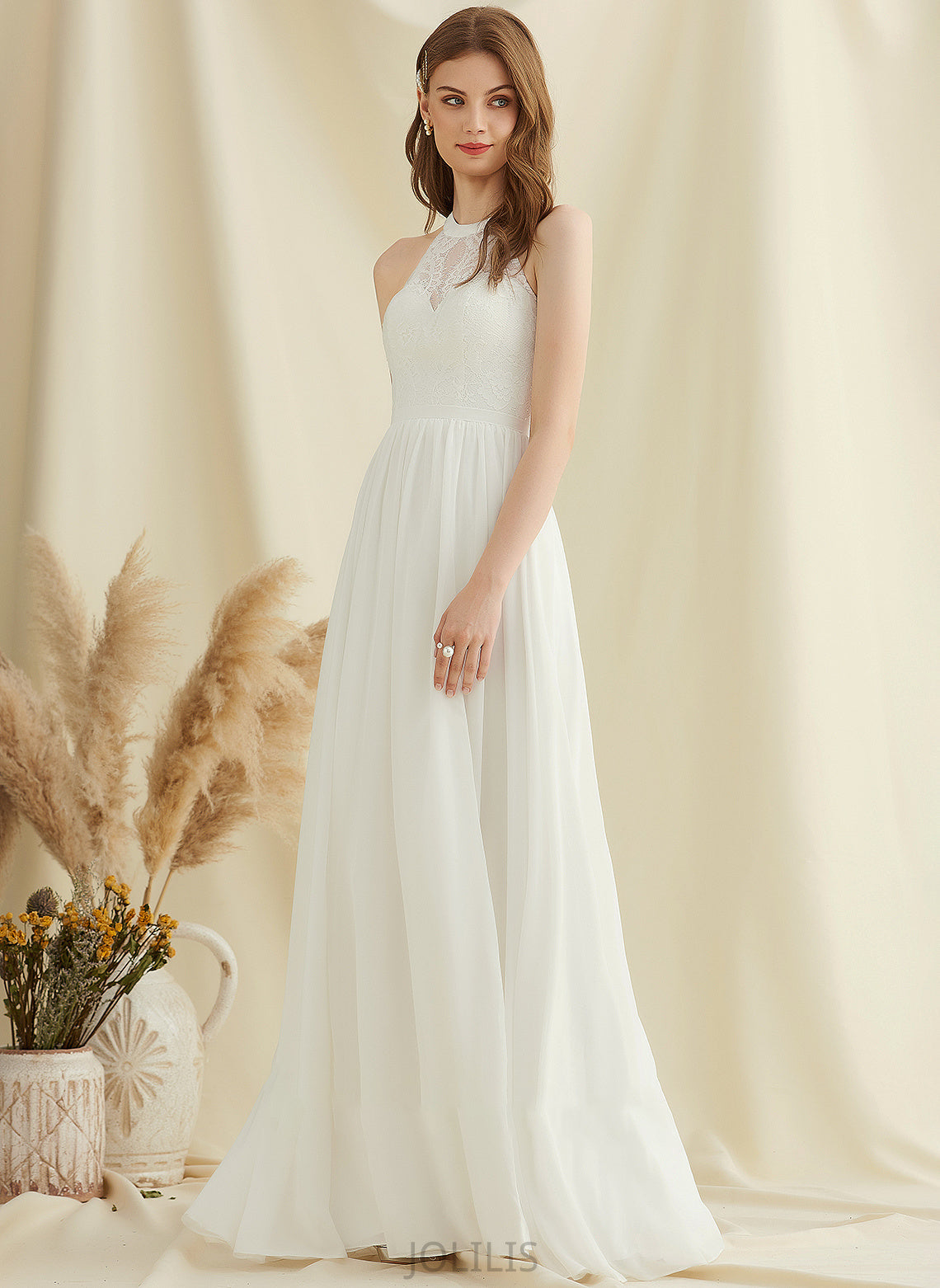 Front Wedding Dresses Dress A-Line Floor-Length Chiffon Scoop Payton Split With Wedding Lace Neck