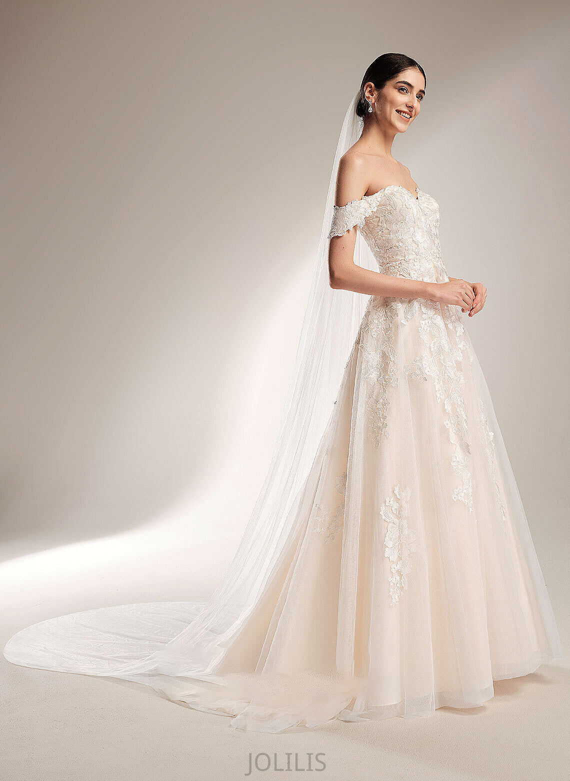 Chapel Off-the-Shoulder Wedding Ball-Gown/Princess Dress Kara Wedding Dresses Train