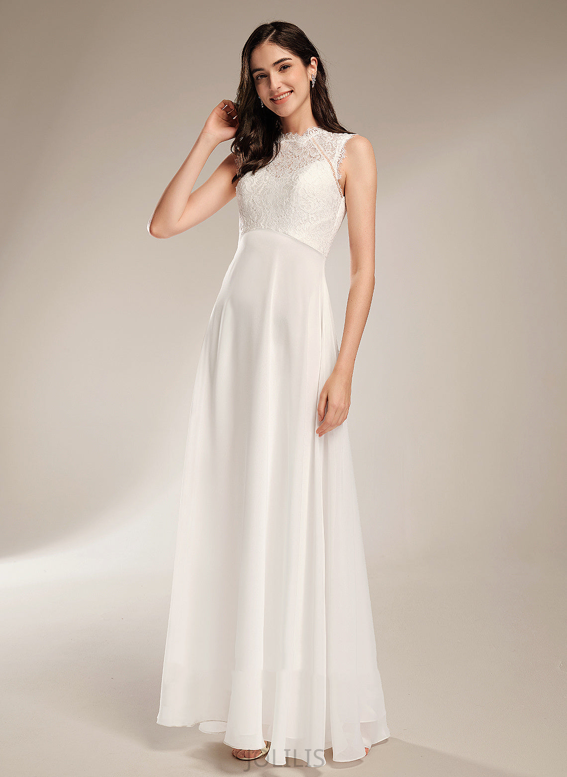 Chiffon A-Line Millicent Scoop Wedding Dresses Floor-Length With Dress Neck Wedding Lace