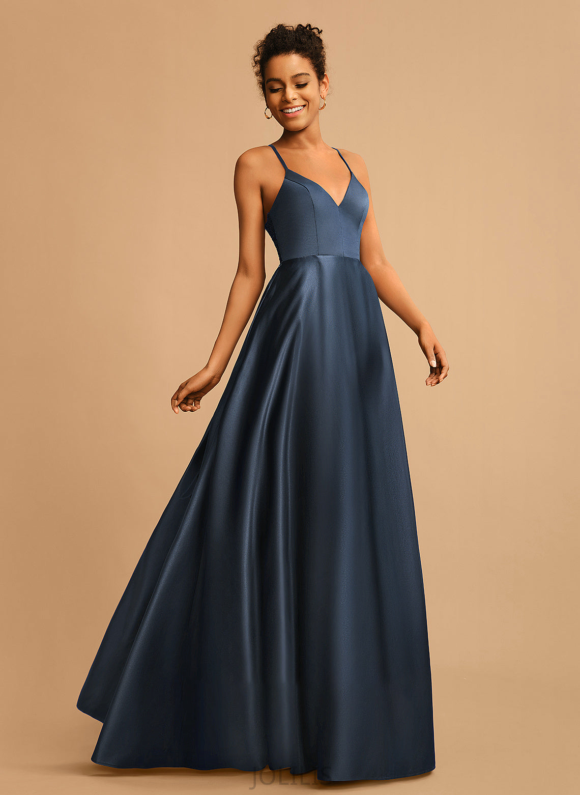 Floor-Length Satin Logan V-neck A-Line Prom Dresses