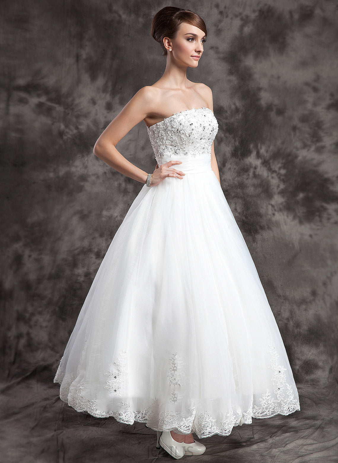 Wedding Dress Wedding Dresses Organza Noemi With Strapless Ankle-Length Beading Ball-Gown/Princess Lace Satin