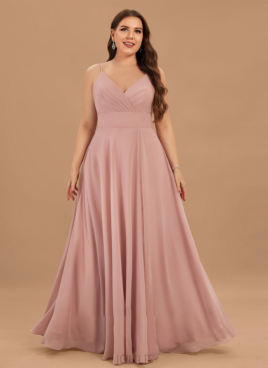 Floor-Length V-neck Chiffon Carleigh Ruffle A-Line Prom Dresses Pockets With