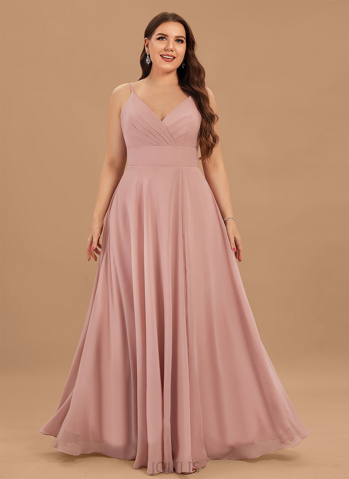 Yoselin Chiffon Prom Dresses With Floor-Length Ruffle A-Line V-neck