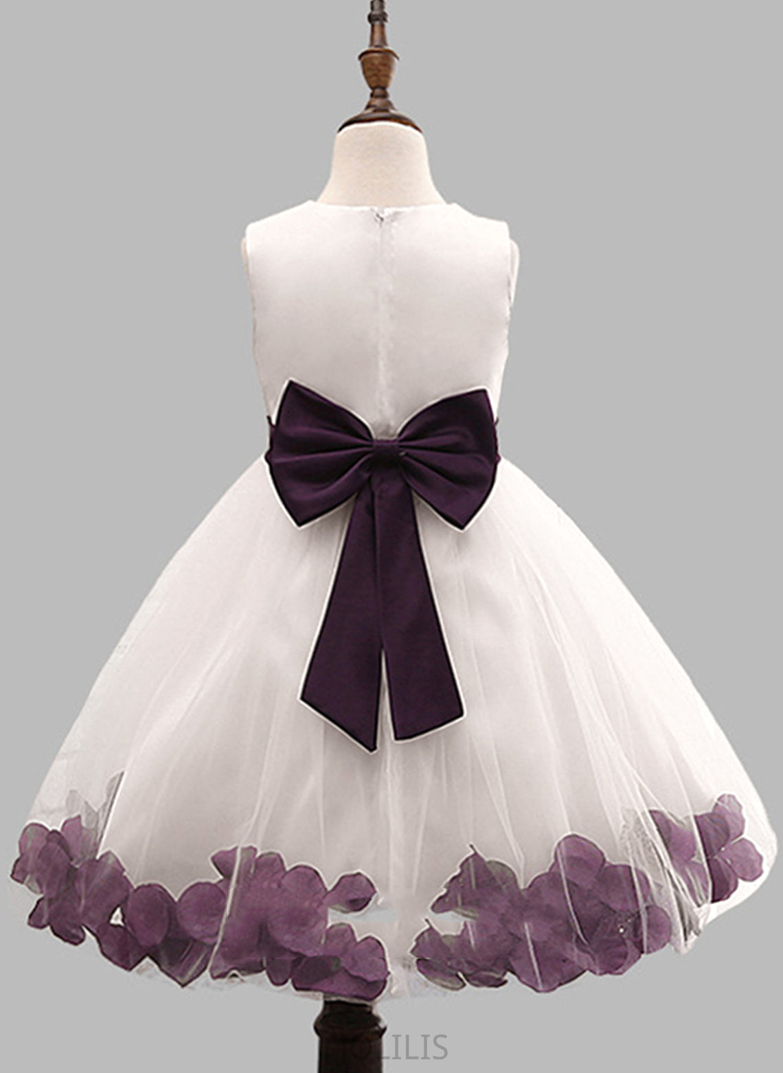 Flower Girl Dresses Knee-length Kit Flower(s)/Bow(s) Flower Scoop Blends Ball Gown Dress - Neck With Sleeveless Cotton Girl