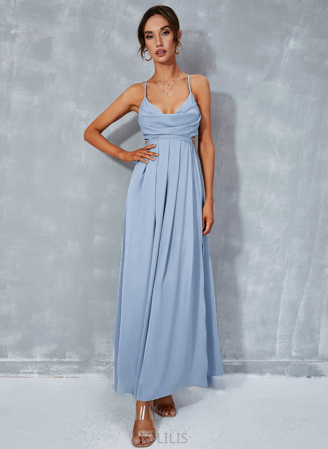 Ankle-Length With Prom Dresses Front A-Line Split Belen Neck Cowl