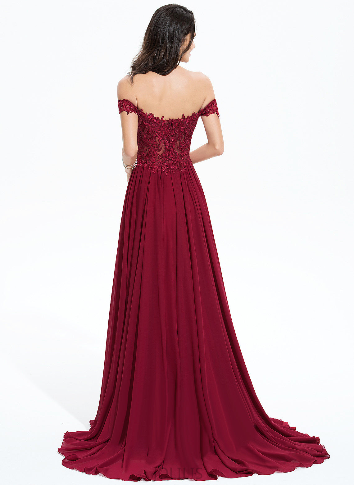 Off-the-Shoulder Train Janet With Sequins Prom Dresses Chiffon A-Line Sweep