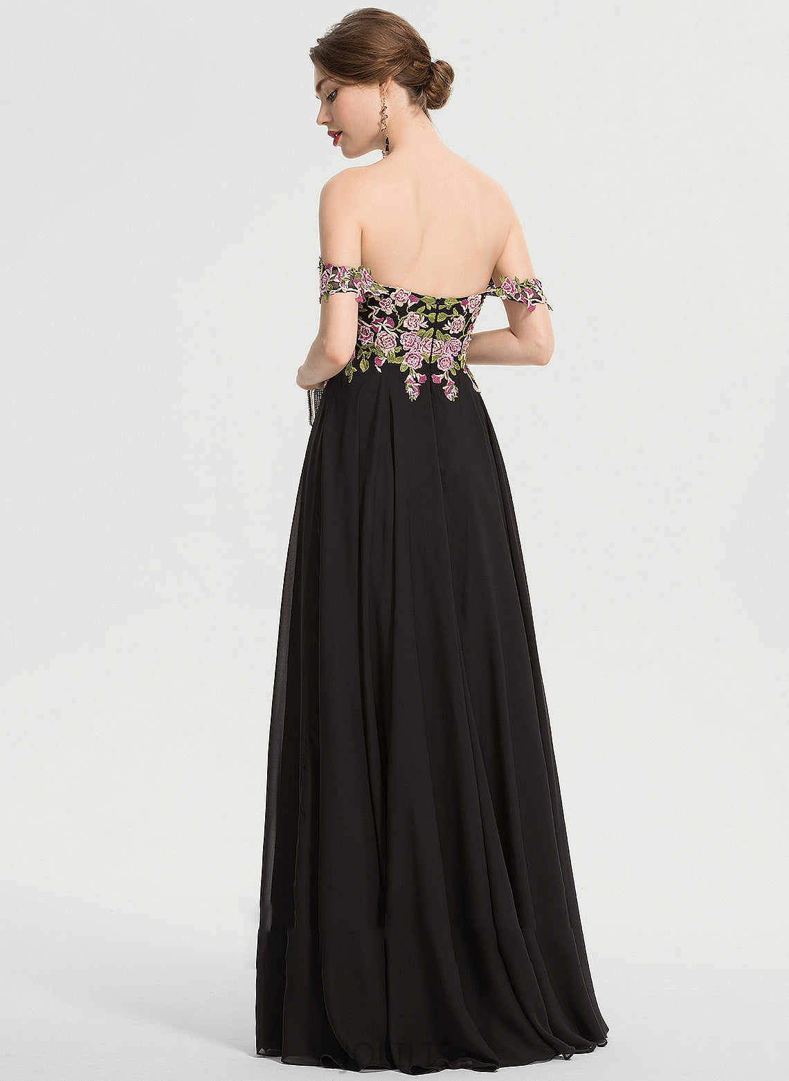 Off-the-Shoulder Chiffon Floor-Length Ball-Gown/Princess Prom Dresses Elle