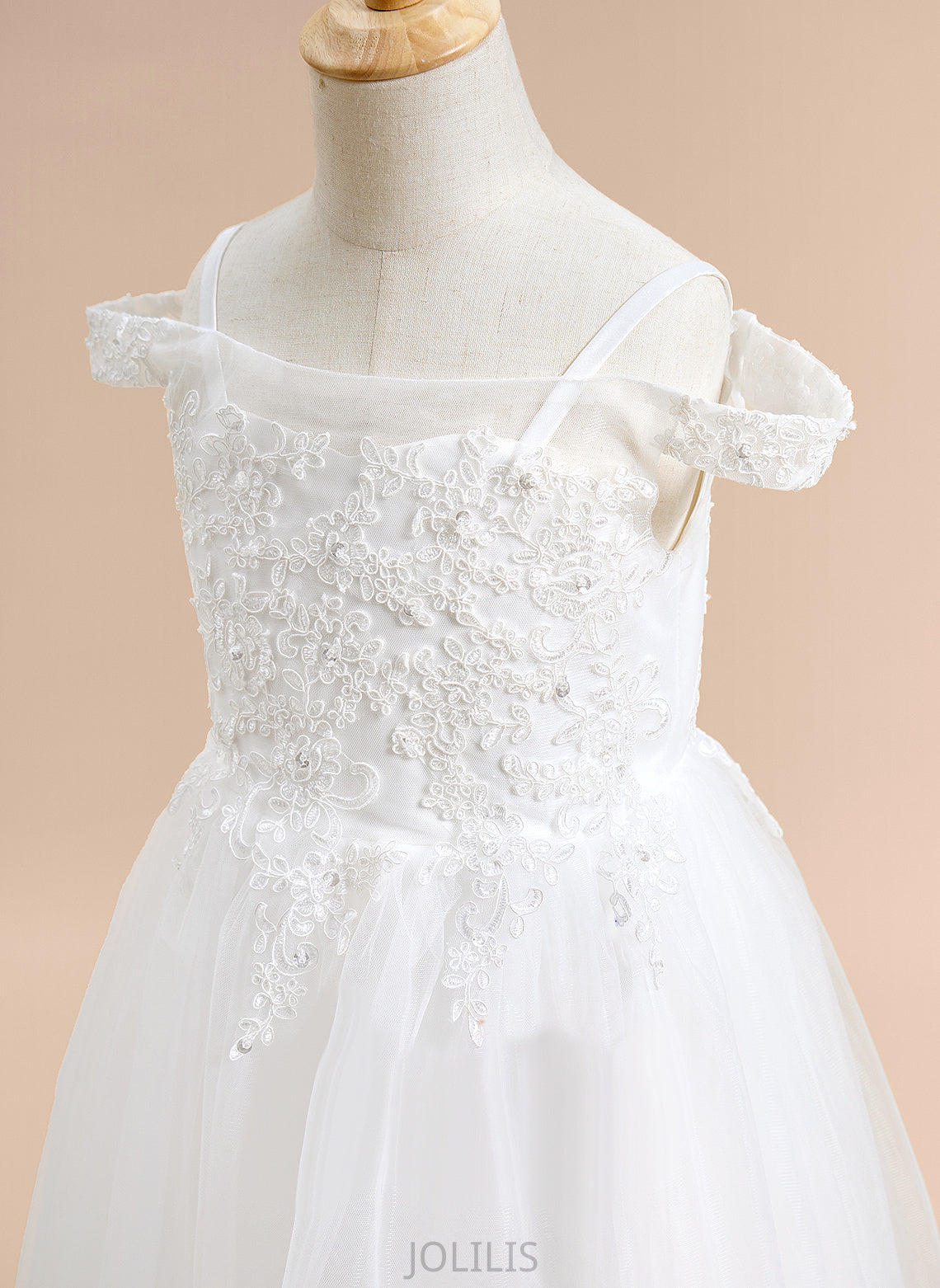 Lace Off-the-Shoulder Dress With A-Line Tulle - Flower Girl Dresses Girl Jaidyn Flower Sleeveless Tea-length