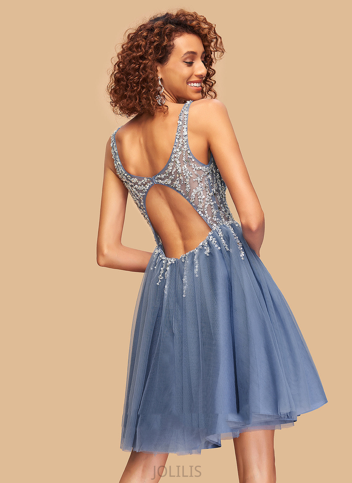 Homecoming Beading With Short/Mini Sequins Dress Tulle Homecoming Dresses A-Line Gill V-neck