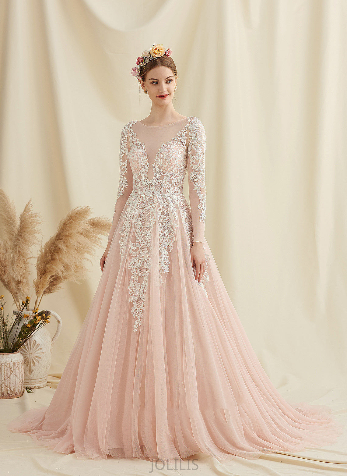 Lace Tulle Train Neck Wedding Scoop Ball-Gown/Princess Arabella Wedding Dresses Court Dress