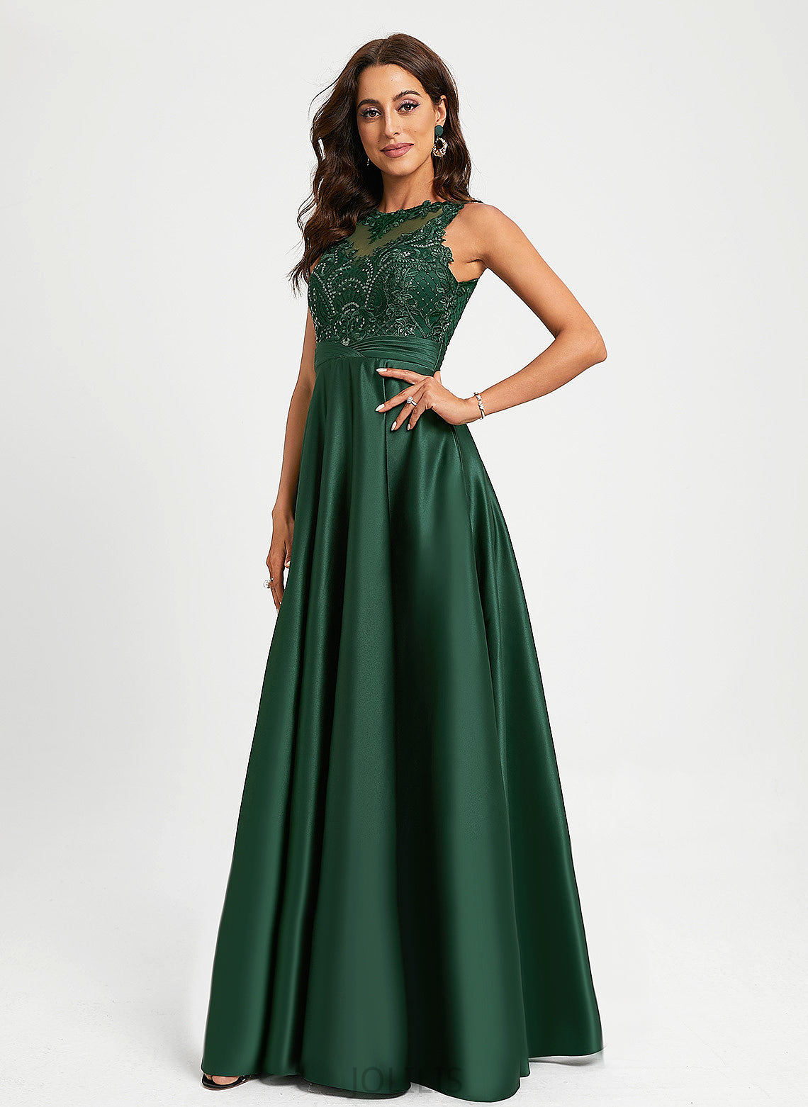 Lace Satin Scoop Floor-Length With Sequins Ball-Gown/Princess Prom Dresses Bethany