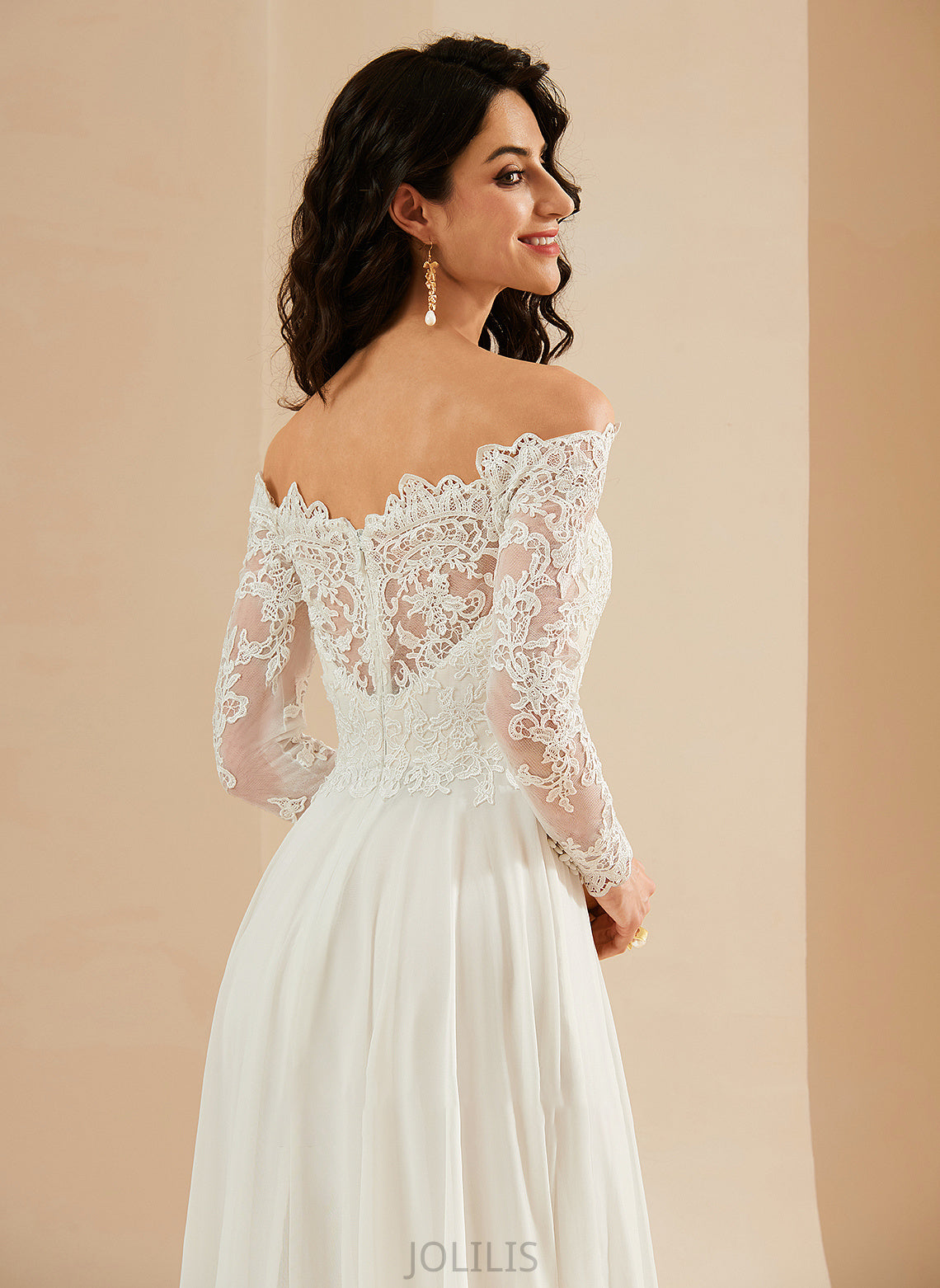 Sweep With Amiya Lace Wedding Wedding Dresses A-Line Dress Train Off-the-Shoulder